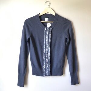 NWT J. Crew Cashmere Wool Zip Black Elegant Cardigan w/ Sequin Accent- Small